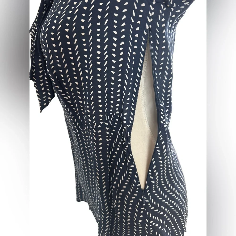 Classiques Entier white blue bow cut out peplum business casual silk blouse